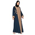 Embroidery work on layered abaya-Teal-Khaki Embroidery work on layered abaya-Teal-Khaki